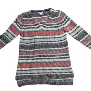 LL Bean Sweater Women's Size Small  Pullover Tunic Striped V-Neck Long Sleeve